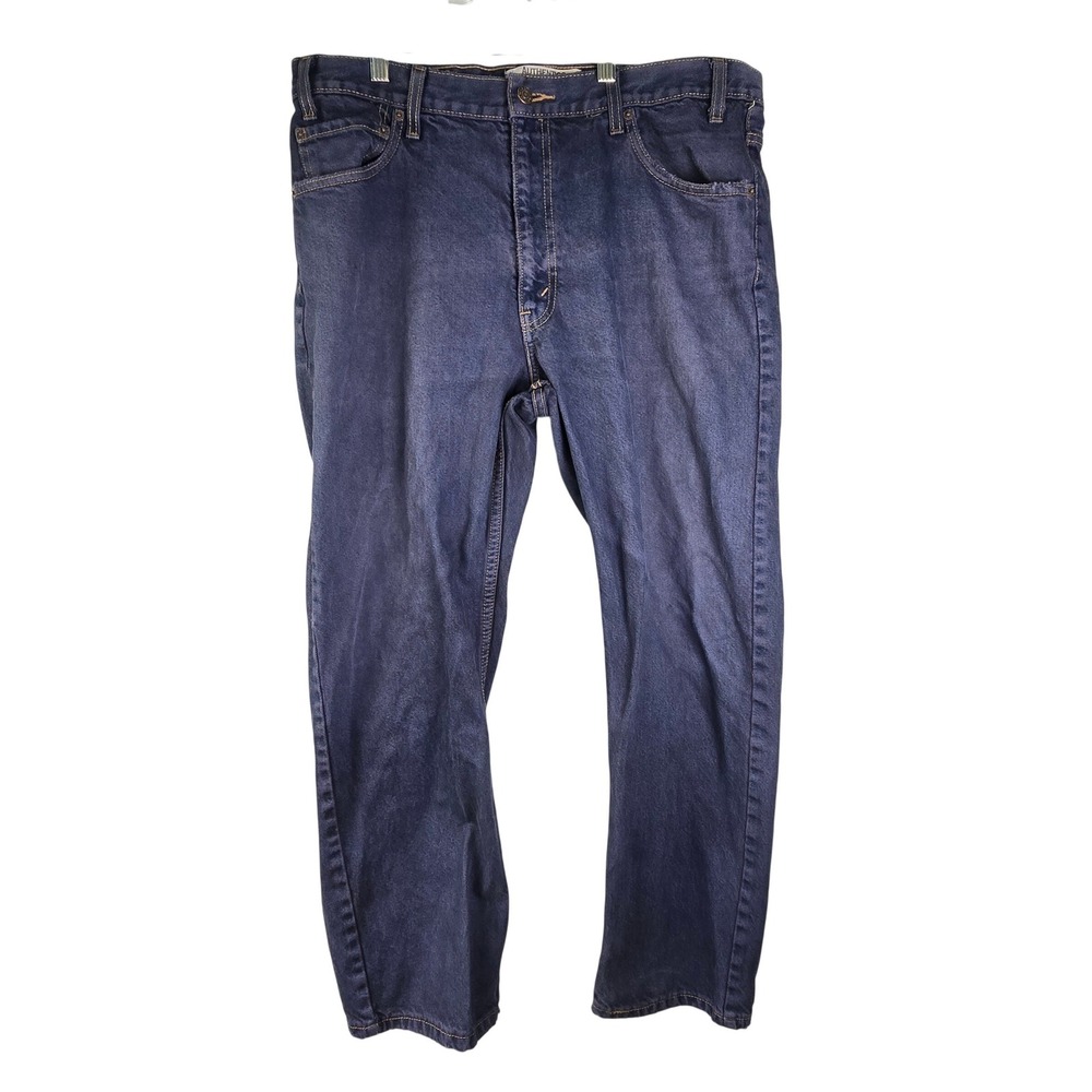 Signature by Levi Strauss Mens Regular Fit Jeans Dark Indigo Blue 36x30 Raw Hem